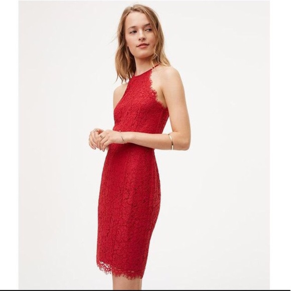 NWT LOFT red lace halter dress